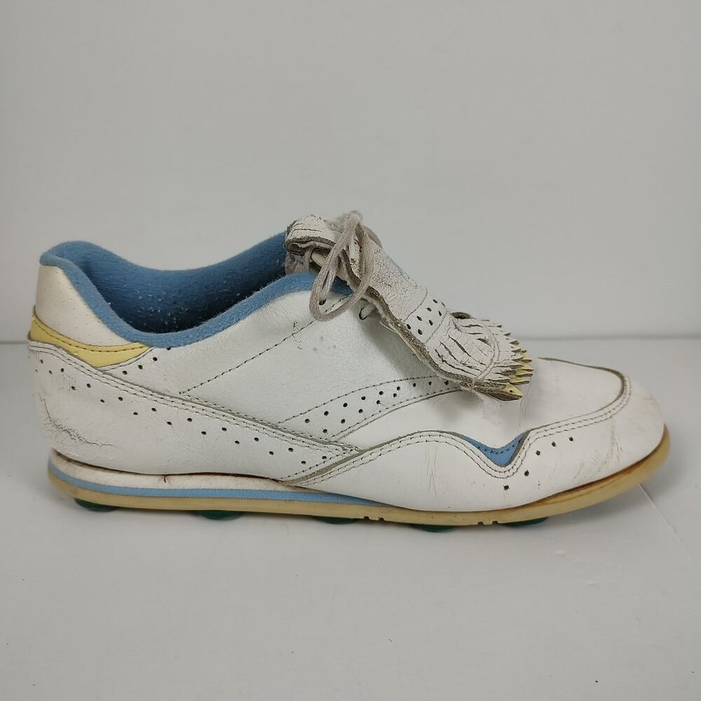 Vintage 90s Nike Golf Turf Shoes 880911CH1 White Blue Yellow Womens 8.5